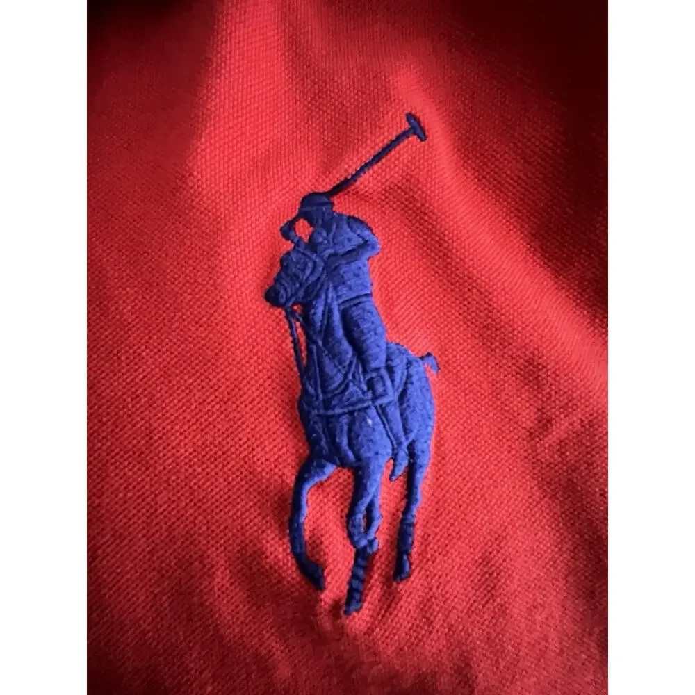Polo Ralph Lauren Polo Shirt Mens Red Blue Big Pony Custom Slim Fit Knit XL - Picture 3 of 7